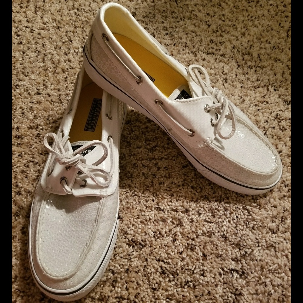 White Sequined Sperry Boatshoes